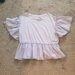 Lilac Anthropologie Flutter Sleeve 100% Cotton Tee